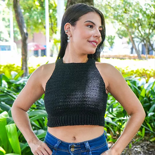 Crop top tejido cuello alto talla única