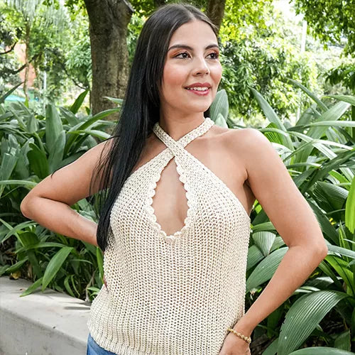 Blusa tejida con tiras cruzadas talla única