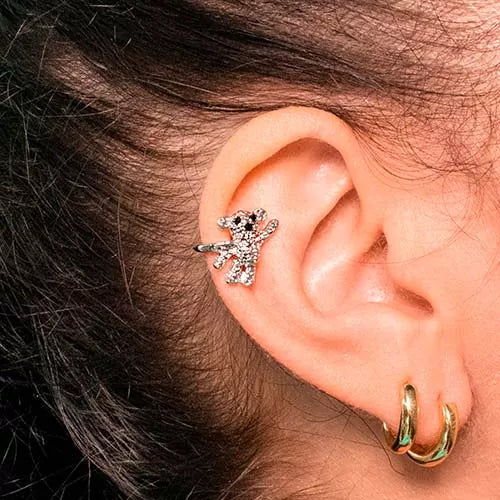 Ear Cuff simple bear niquel