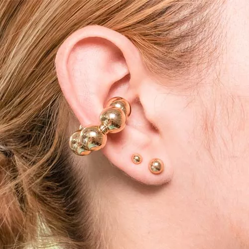 Ear cuff gold rodio ball pattern (Con defecto)